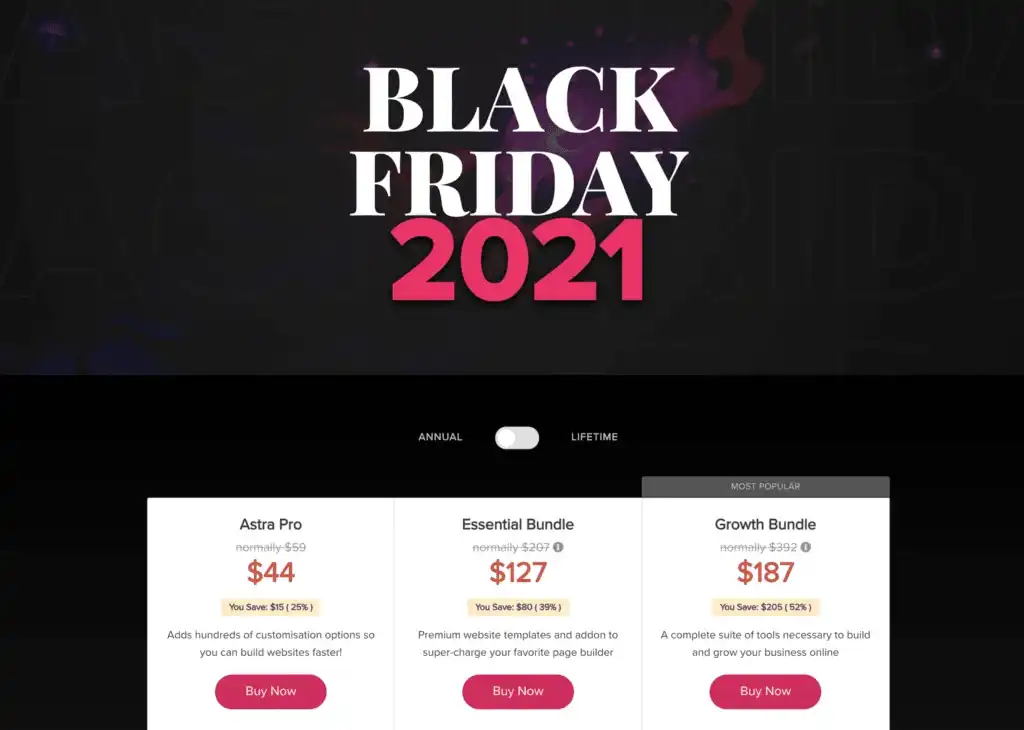 The best Black Friday deals for Wordpress, Elementor and many more plugins! 7 astra theme